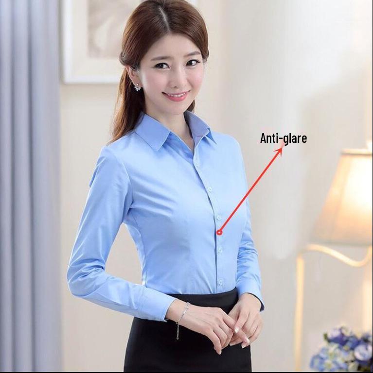 Korean Style Women's Long Sleeve White Blouse - Casual, Plus Size, Anti-Exposure Shirt