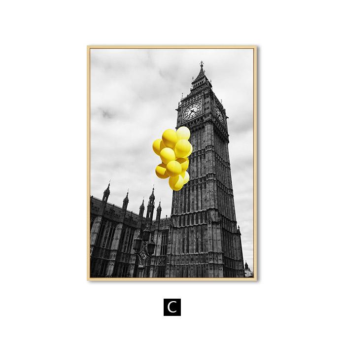 

Городской пейзаж, винтажный постер, желтый мотоцикл, настенная живопись, воздушный шар, холст, картина, настенные панно для гостиной, домашний декор 50x70cm No Frame