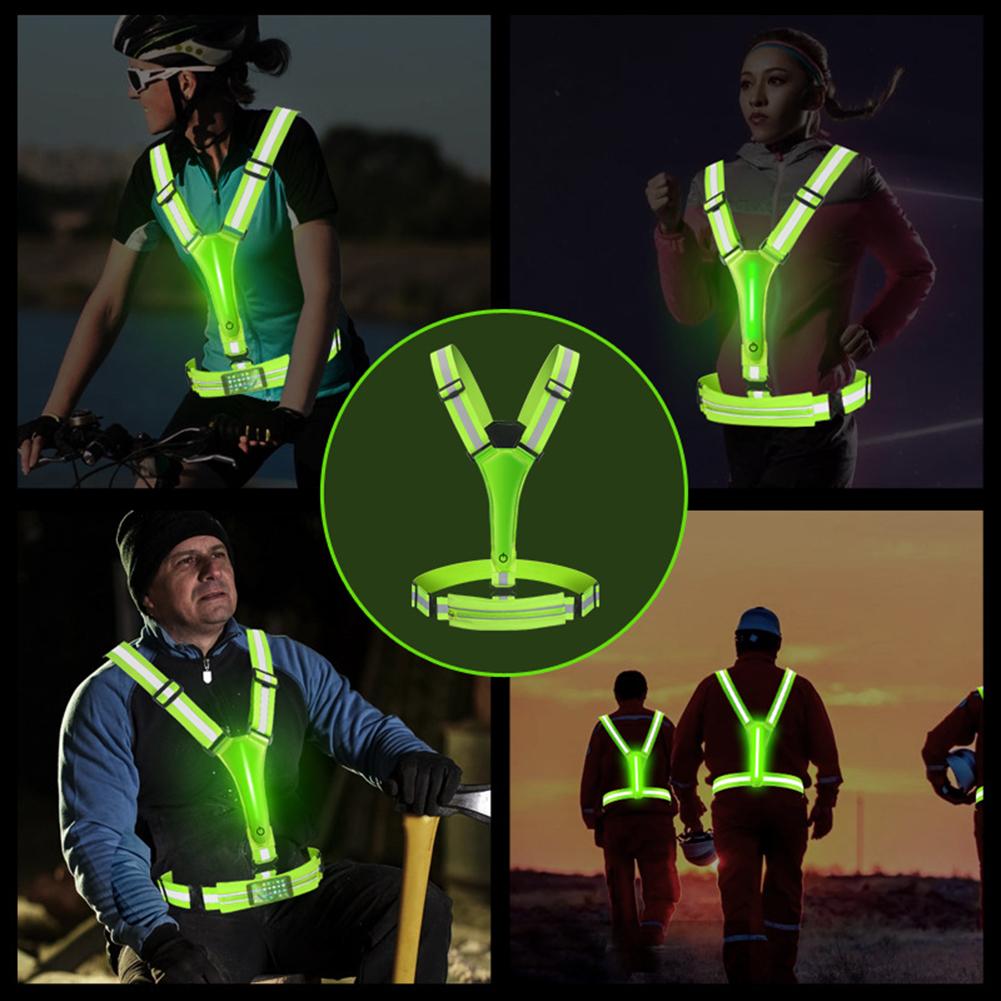 LED Reflective Vest Light Up Running Vest High Visibility Cycling Security Vest with Phone Bag for Outdoor Night Running Walking