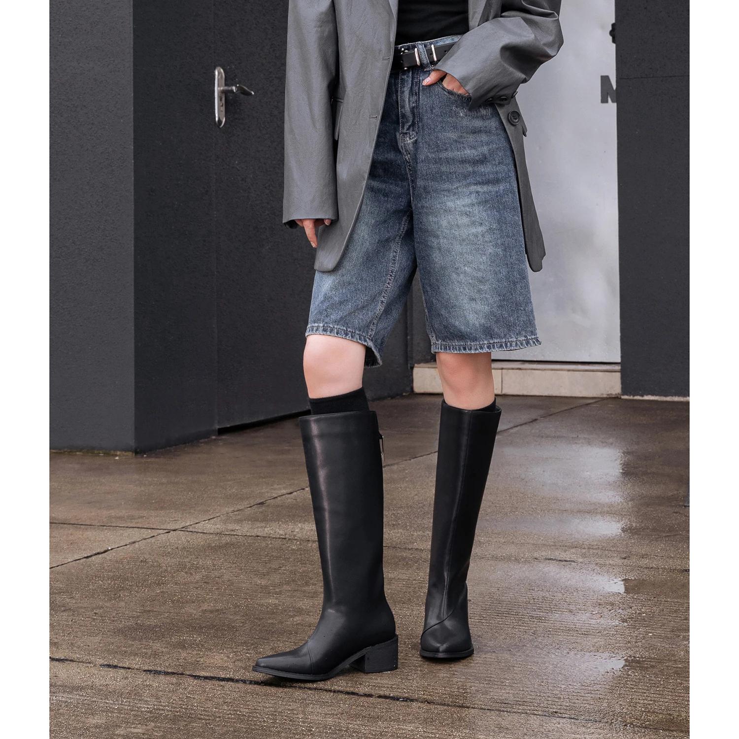 

Мода 2024 Зимние Женские Сапоги Остроносые Сапоги до Колена Женская Обувь Слипоны Современная Женская Обувь Ретро Челси Вестерн Сапоги 40(US 8) чёрный