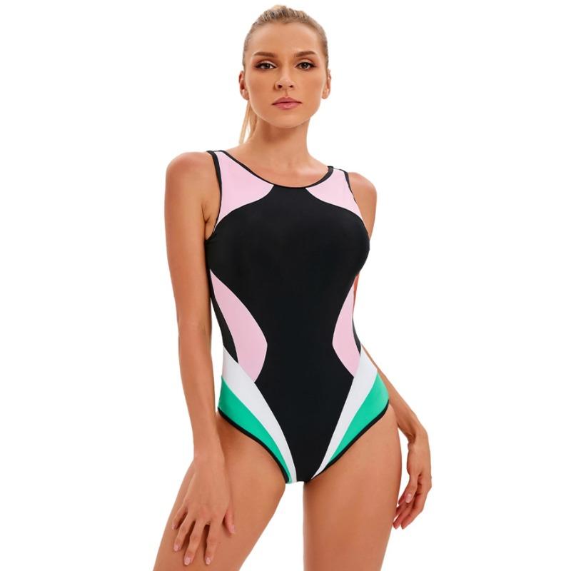 2025 New Color Patchwork Sport Swimwear Women Plus Size One Piece Swimsuit Female Professional Surfing Suits Swimming Suit 3XL
