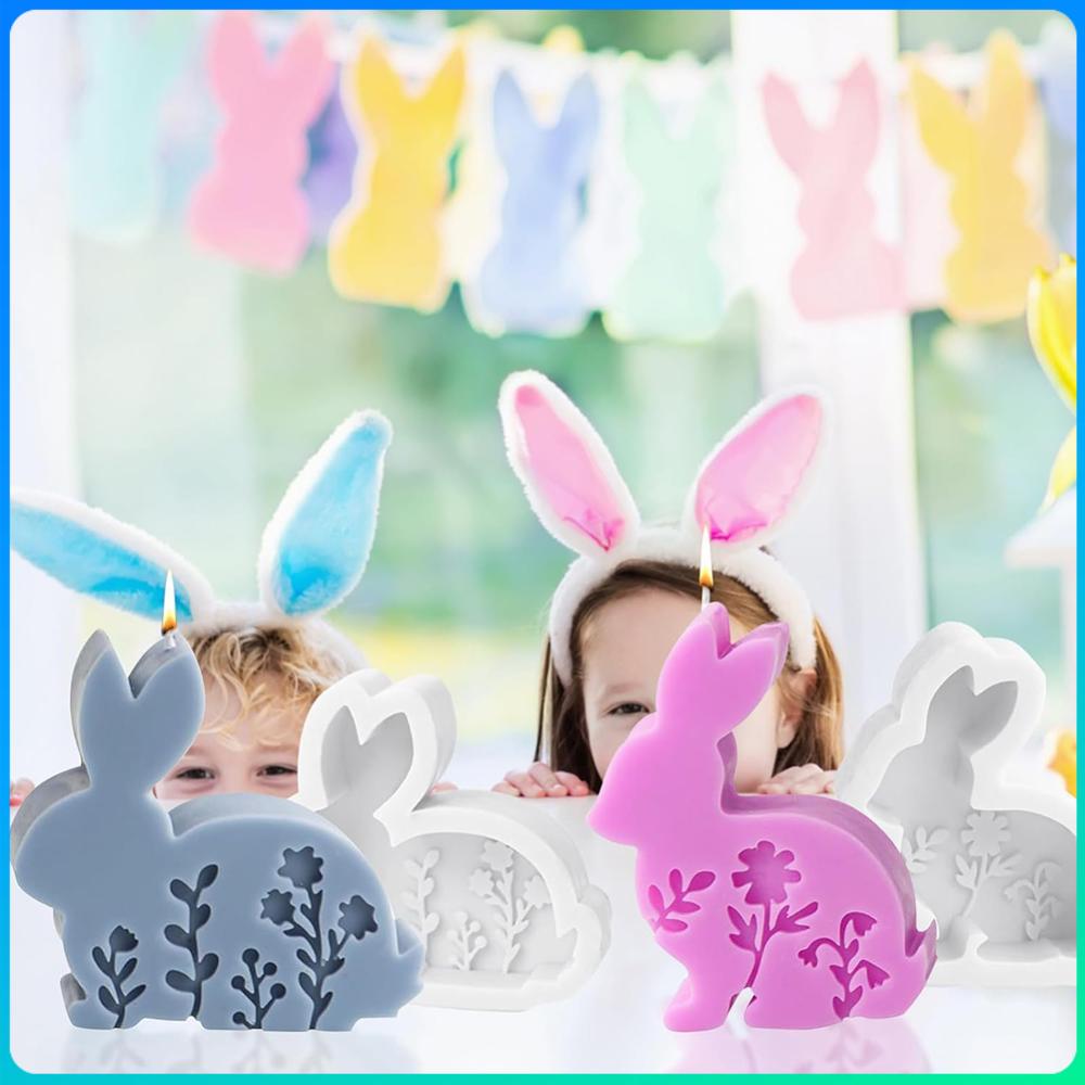 

2Pcs Silicone Embossed Flower Bunny DIY Rabbit Cement Non Stick Candle Plaster Mould for Home Decor China Mainland