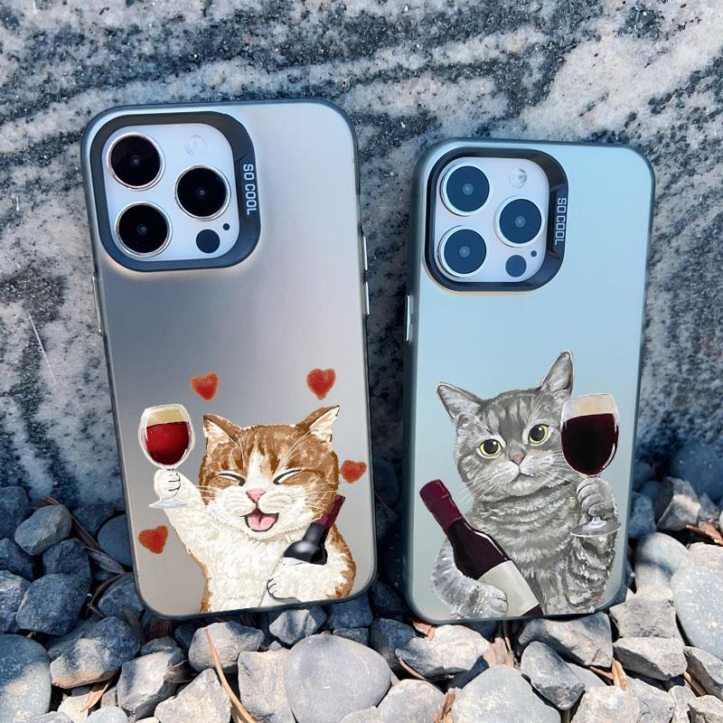 Red Wine Glass Liquid Cute Cat Phone Case For iPhone 16 15 14 13 Mini Pro Max 12 11 Pro Max 15 14 Plus Shockproof Laser Covers