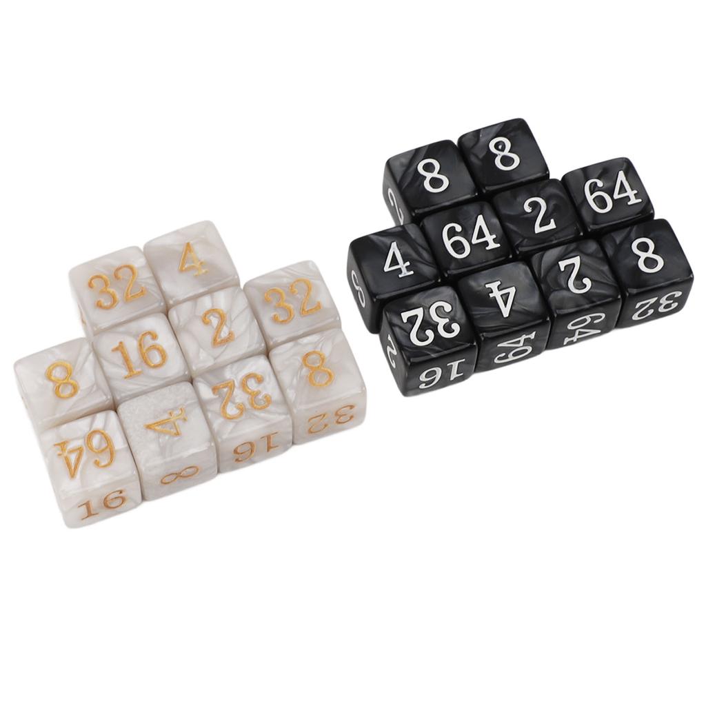 20pcs Numbered Dice Square Corner Multiple of 2 Number Pearl White Black Plastic Dice for Board Game