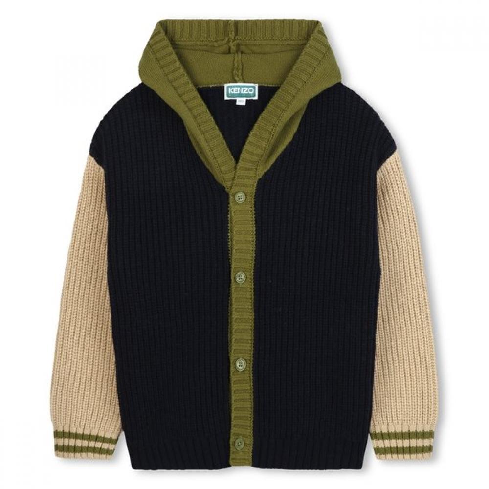 Kenzo Kids Color Block Knit Hoodie Cardigan 25fw Z256afg411 navy/12Age_152CM