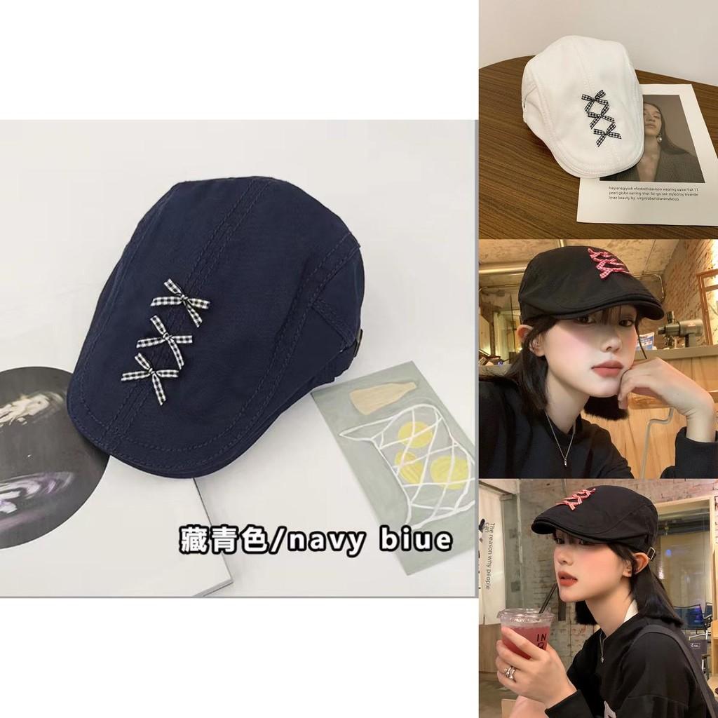 Stylish Fall Forward Cap For Women Black Bowknot Design Cotton Blend Baker Hat