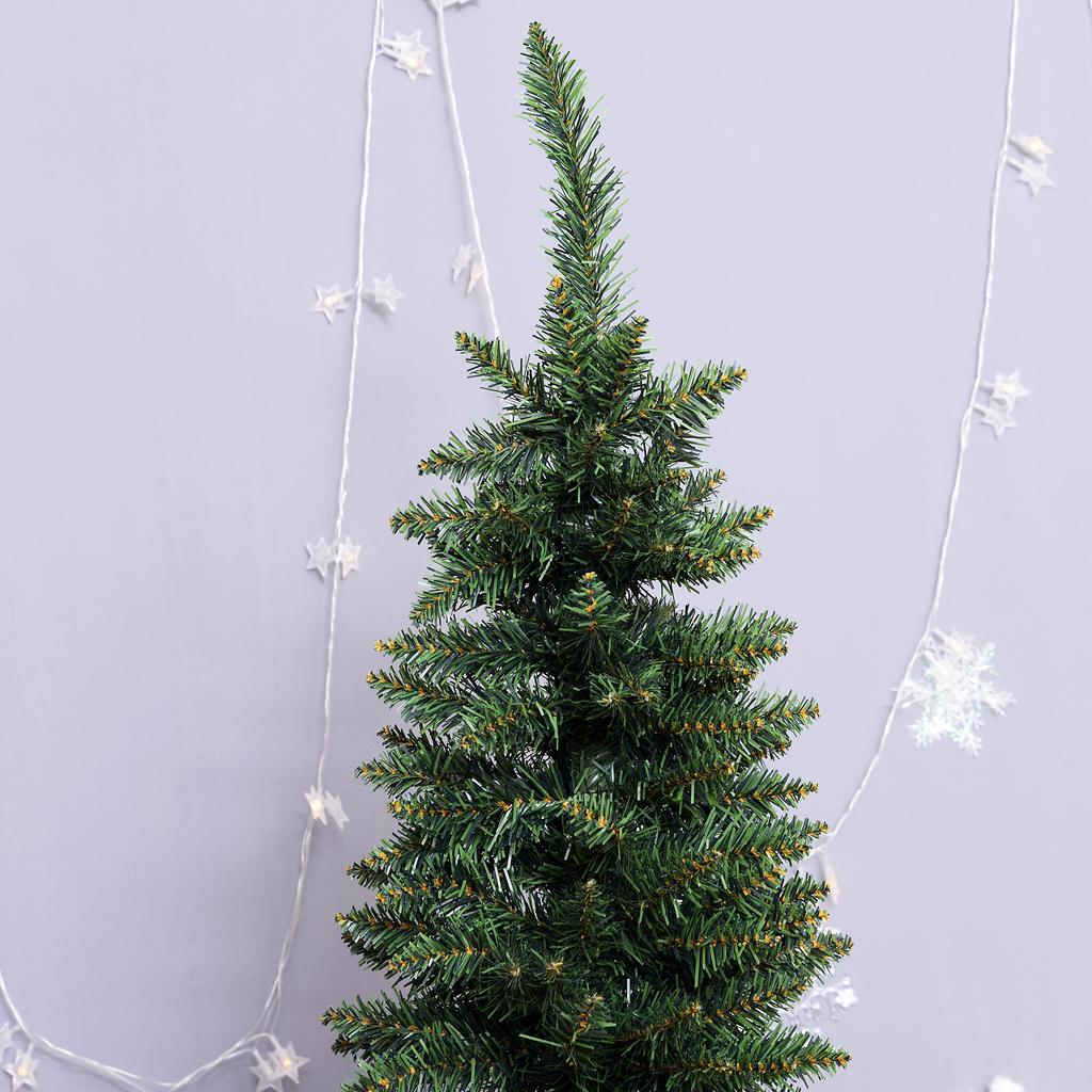 180cm Slim Artificial Christmas Tree with Realistic Branches, Tall and Narrow Christmas Tree with Folding Base, Green