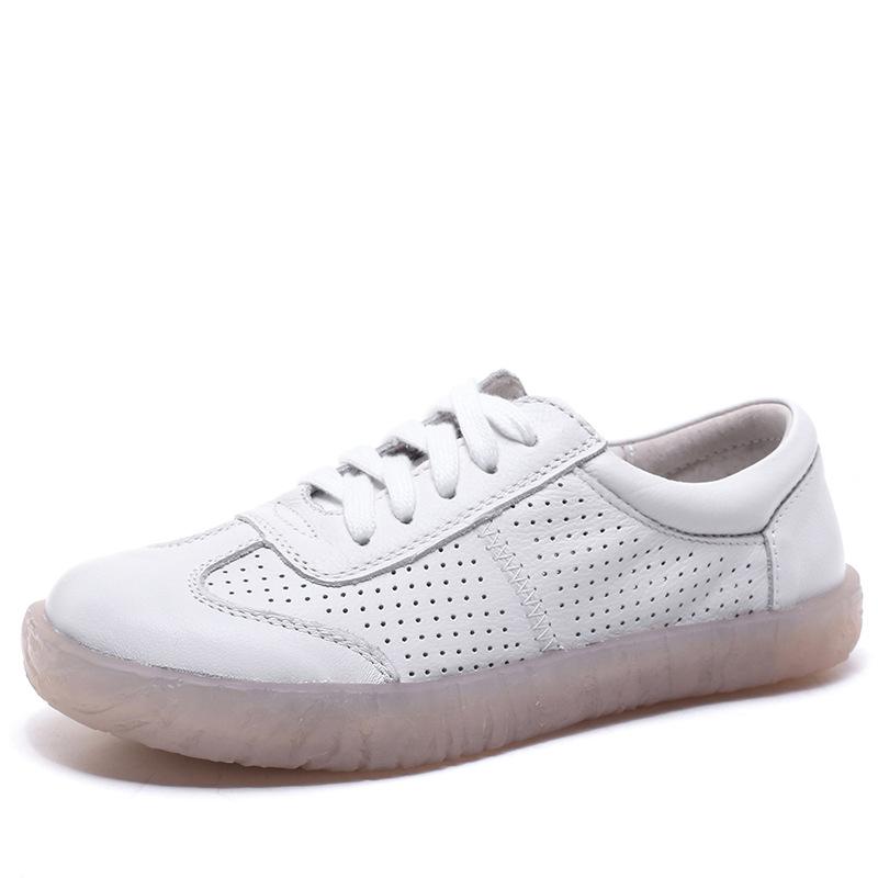 Loafers Ladies Genuine Leather Large Size Spring New Lace-up White Shoes Women Fashion Casual Soft Sole Flat Shoes Women