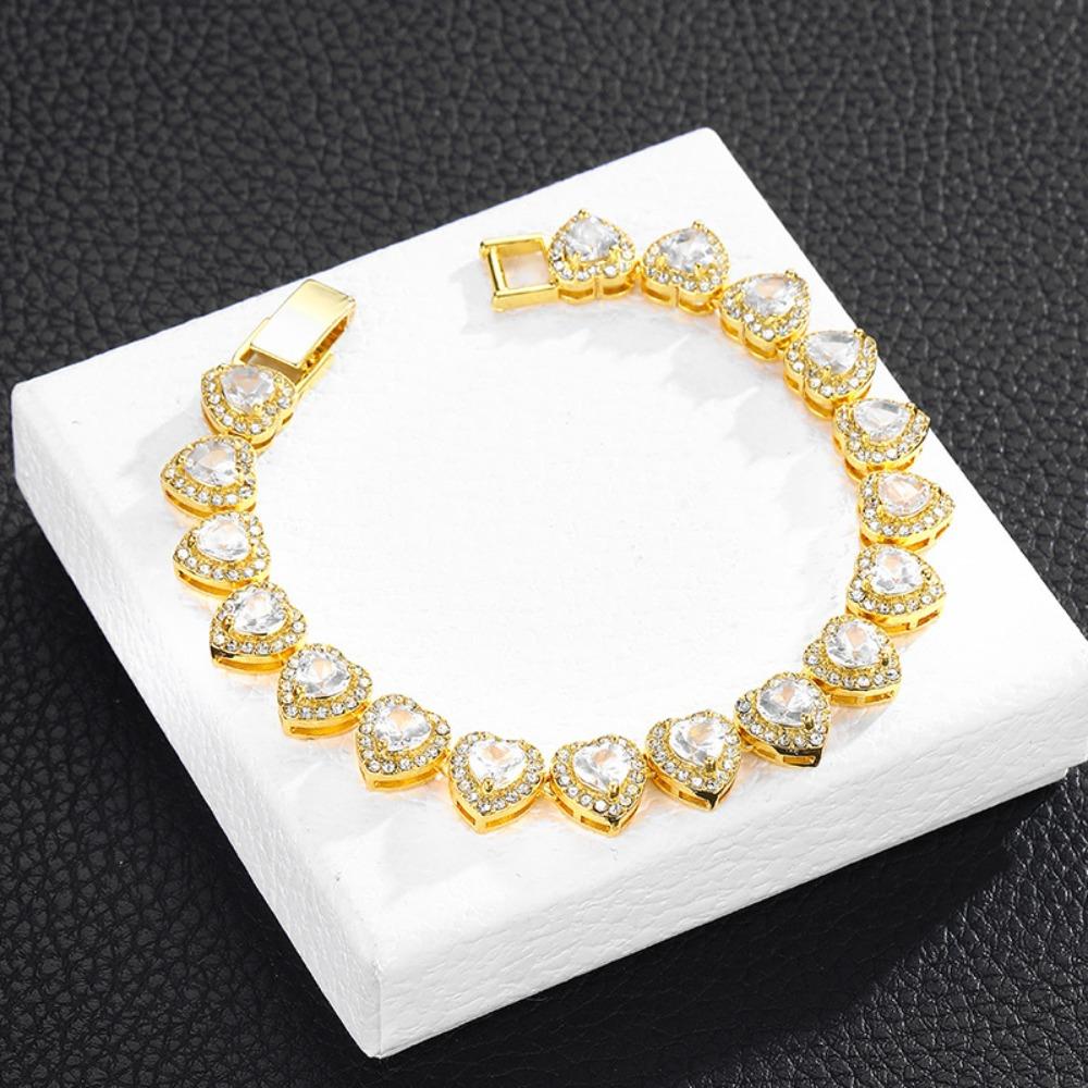 Glänzendes Herzförmiges Strassstein Armband Zink Zink Zinklegierung Valentinstag Halskette Damenschmuck Hochzeit