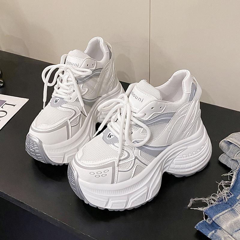 

Women s Fashion Autumn New 10cm Height Increasing Lace-Up Chunky Sneakers White Black Casual Sports Shoes Zapatos De Mujer 34-39 34 белый