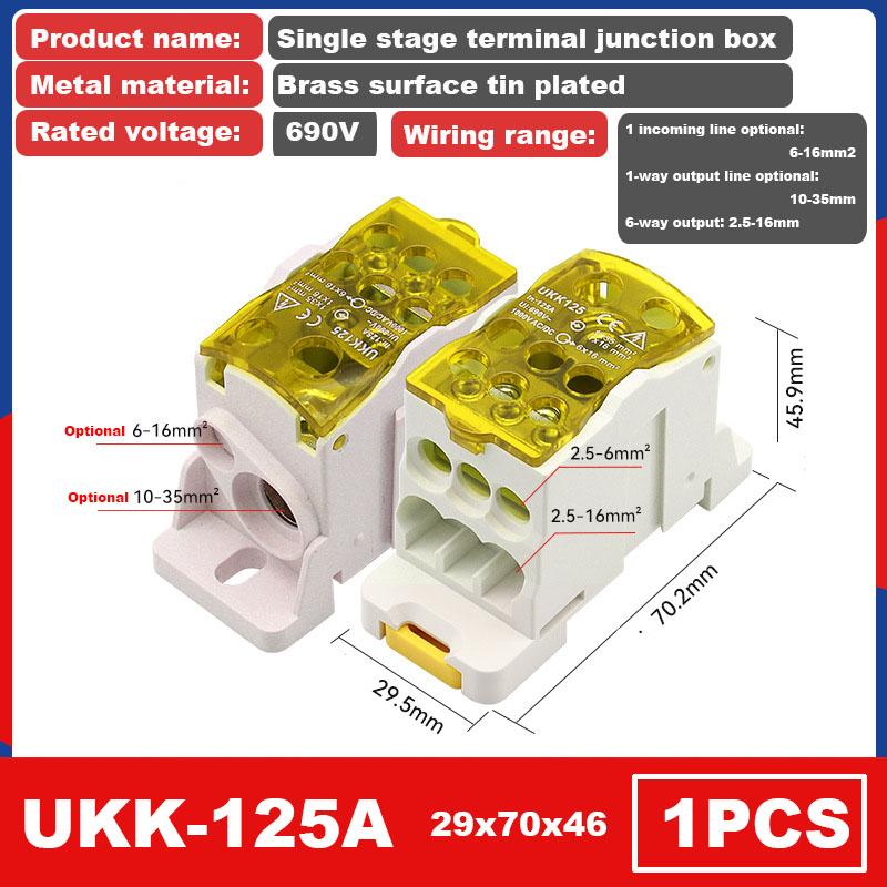 UKK 80/125A Einphasen-Verteilerkasten Drahtverbinder Hochstrom-Haushalt in einen Mehrfachsteckdosen-Klemmblock Schienenverteilerkasten