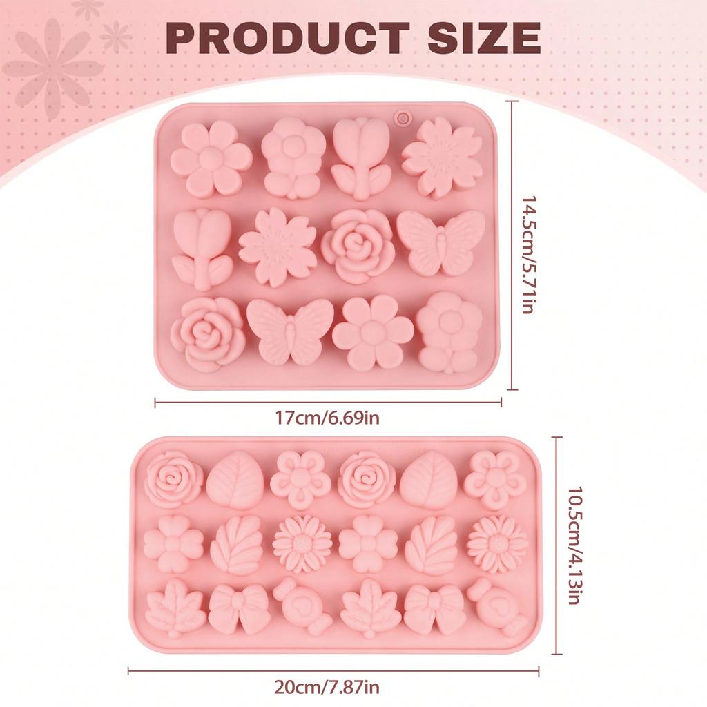 Flower Theme Chocolate Gummy Mold Silicone,Reusable Silicone Candy Molds,for Chocolate Baking,Ice Cube Trays,and Cupcake