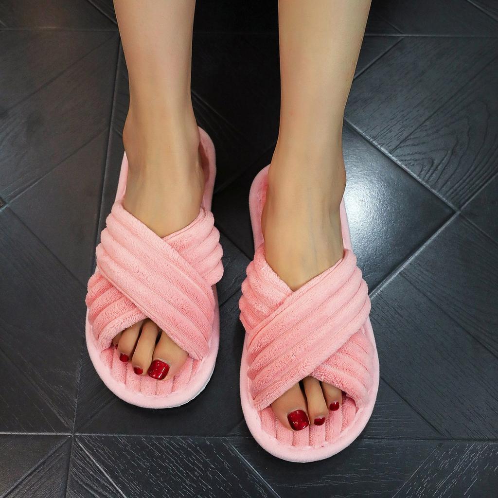 New Style Open-toed Corduroy Home Indoor Floor Light and Comfortable Open-toe Slippers