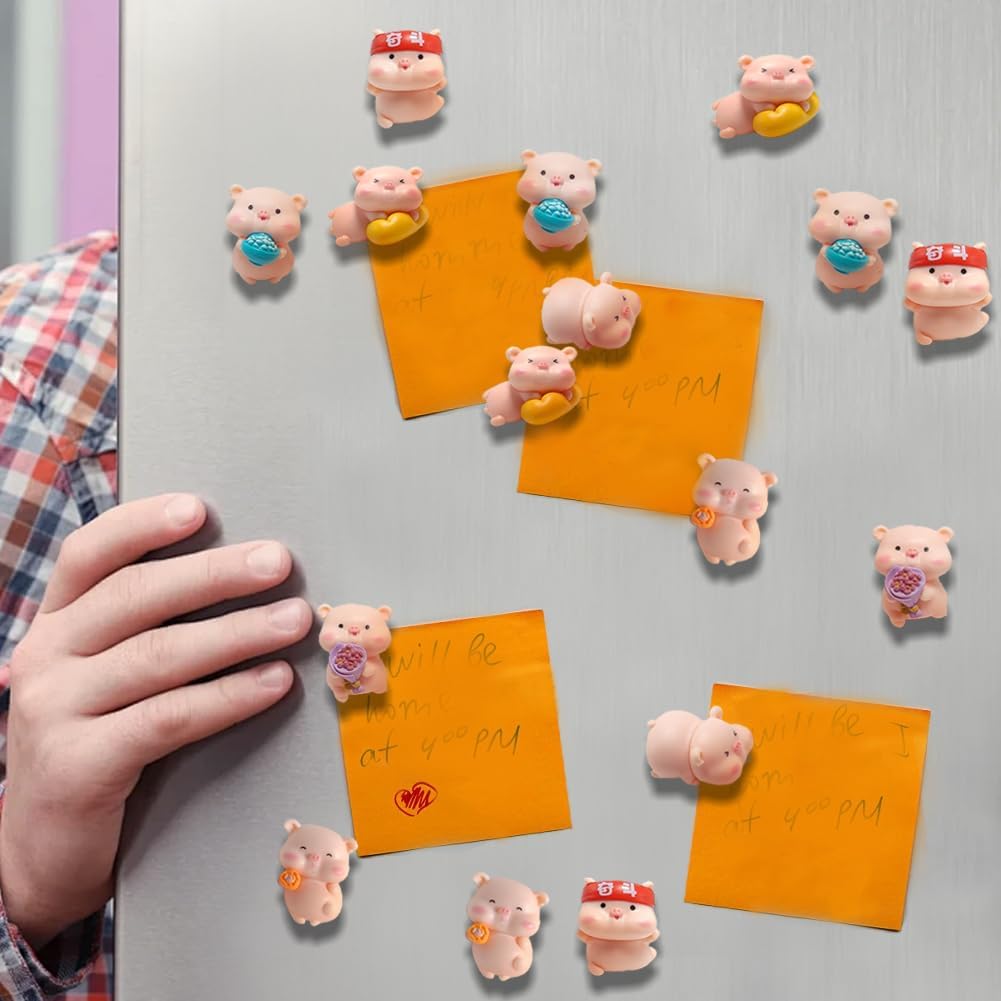 Animal Magnets Refrigerator, Glrovazas 12Pcs Locker, Funny Magnets, Resin Pig Decorative Magnets for Classroom Kitchen Office