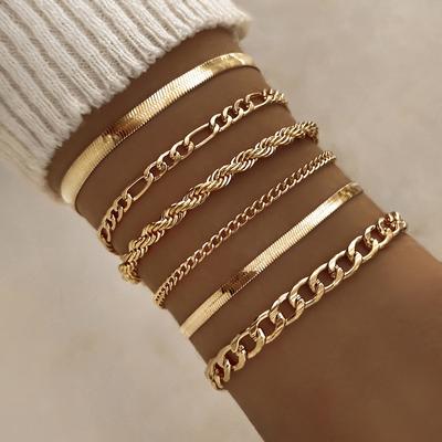Mode 6-delige Armbandenset Trendy Metalen Ketting Polsbandjes Stijlvolle Sieraden Cadeau voor Vrouwen Meisjes