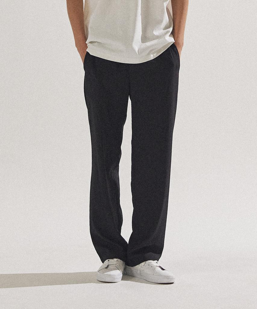 PALAP Unisex Semi-Wide Cool-Touch Elastic Waist Slacks_Pl24S5Pt011_Bk