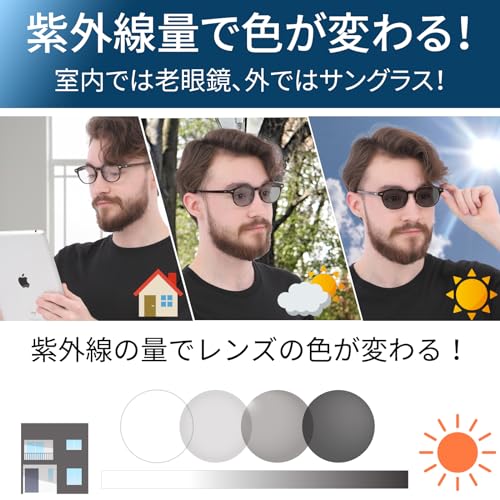 PrePiar Stylish Reading Glasses for Men and Women, Blue Light Blocking, Photochromic Lens Color-Changing, UV Protection, Demi Brown, 1.5mm, Case Inclu