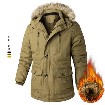 Men's Thick Warm Coat Waterproof Fleece Hooded Men Outdoor Jacket Men's Coats Hat Windbreakers Parka Men