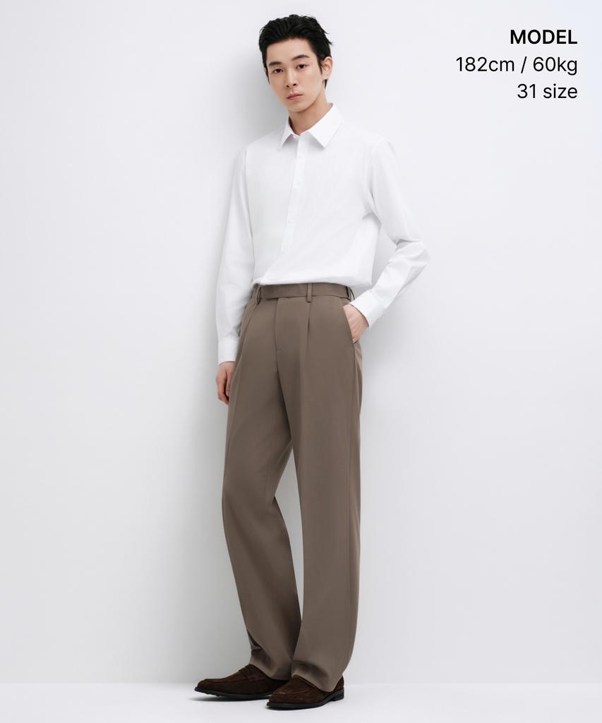 MUSINSA STANDARD Wide Hidden Banding Slacks [Light Brown]