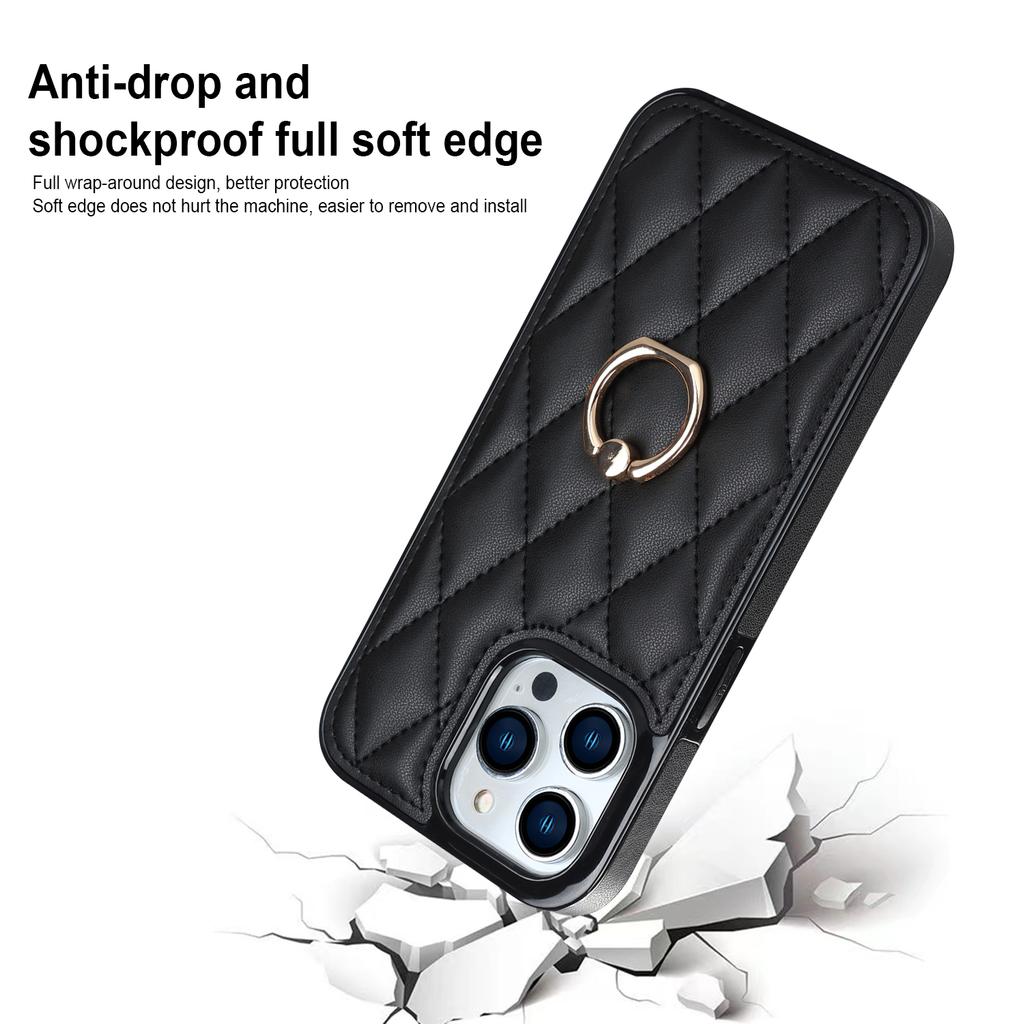 Luxury Leather with Ring Holder Soft Case for iPhone 15 14 13 11 Pro Max 12 Mini XS XR X 8 7 6 6S Plus 14Pro 13Pro Shockproof Cover