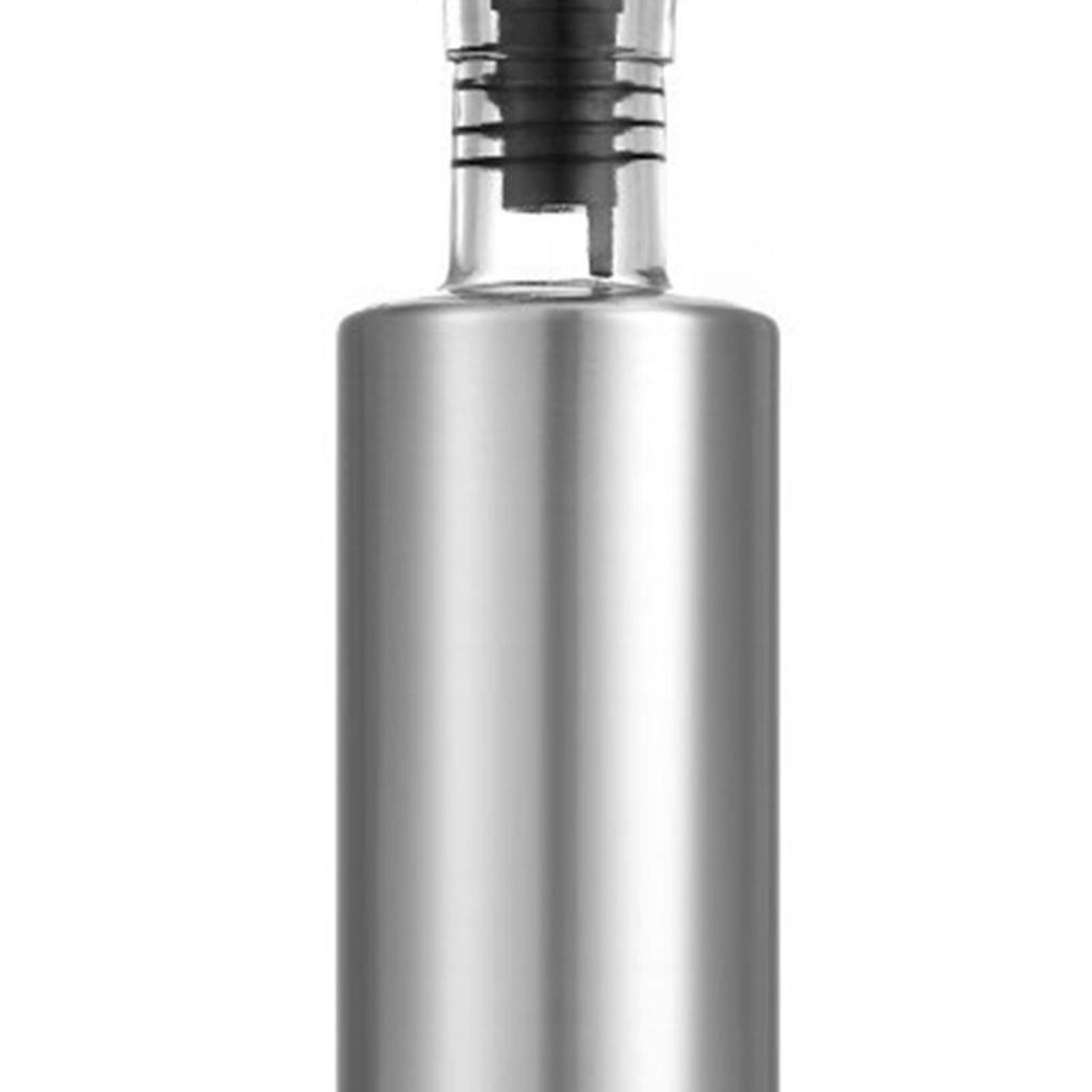 Glass Oil Bottle with Stainless Steel Shell Kitchen Cooking Press Controllable Condiments Storage Supplies S