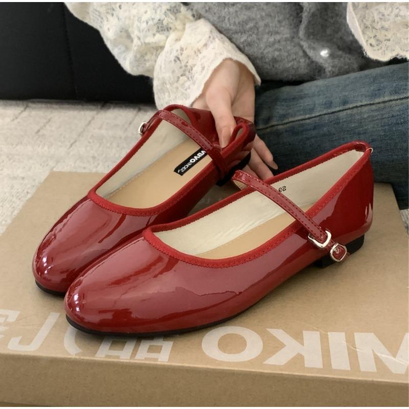 Fashion Spring New Round Toe Women Mary Jane Flats Shoes Shallow Ladies Casual Ballet Shoes Soft Sole Eelgant Leather Shoes