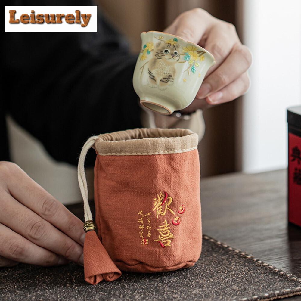 Homecoming Thickened Linen Storage Tea Cozies Luxury Tea Cozy for Teapot Portable Bag Travel Tea Set Bag Tea Ceremony Supplies