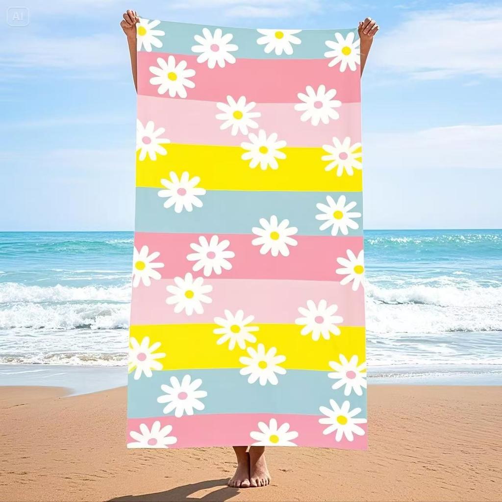 Neon Flower Peace Sign Love BFF Polyester Beach Towel Quick Dry Sand Free Bath Towel for Summer Pool Travel BFF Gift