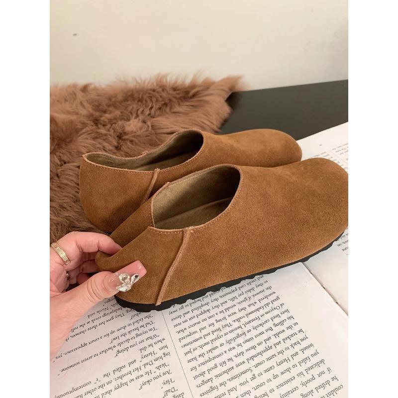 Retro casual one-pedal lazy shoes light mouth vegan round head flat-soled single shoes lazy shoes 39 коричневый