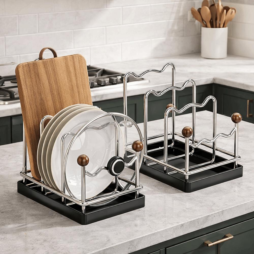 Mehrschichtiger Topfdeckel-Aufbewahrungsständer Vertikaler Schneidebrett-Halter Schneidebrett-Organizer Teller