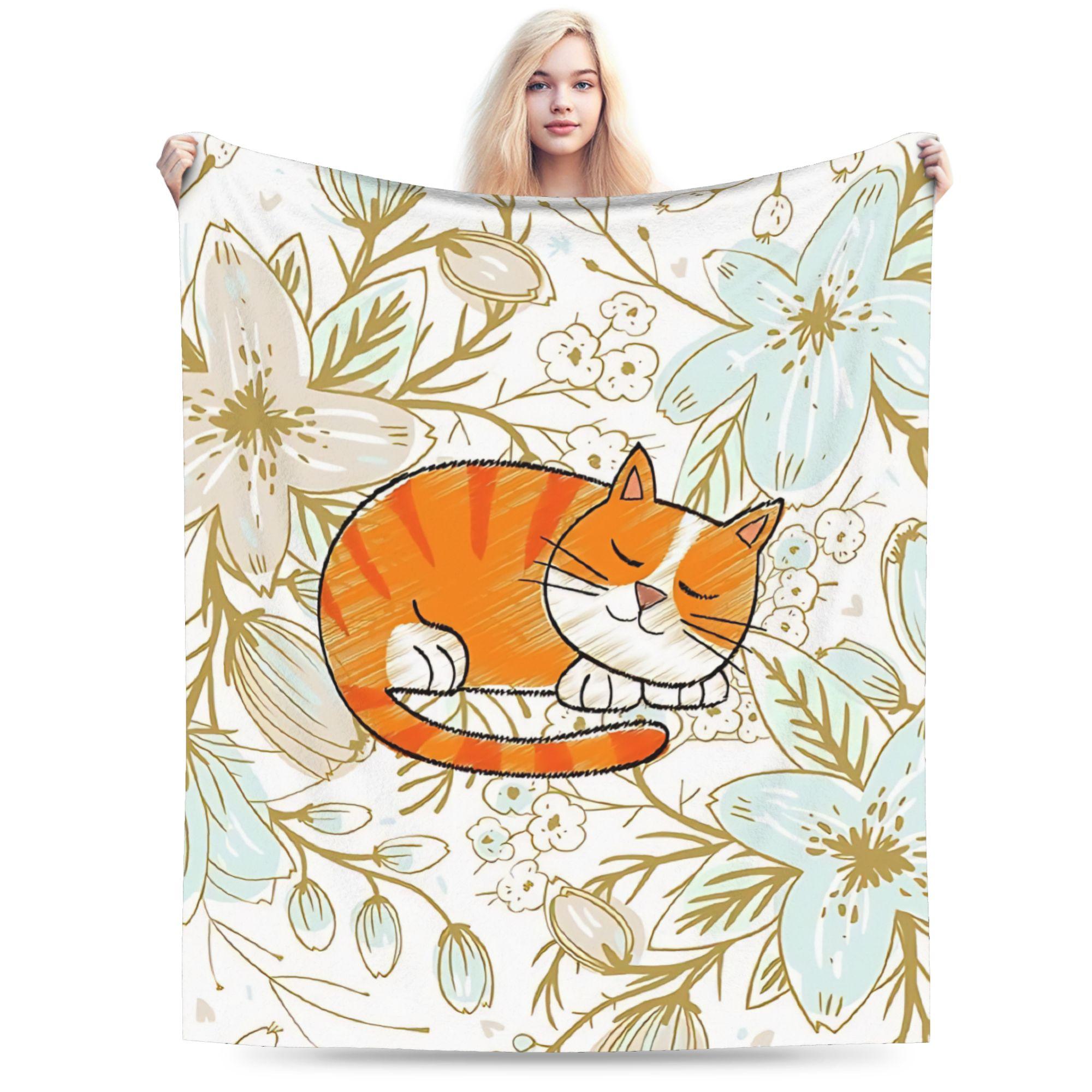 Retro Vintage Art Cute Cats Flannel Blankets Winter Soft Durable Throw Blanket for Kids Bedroom Novelty Bedspread 75X95CM
