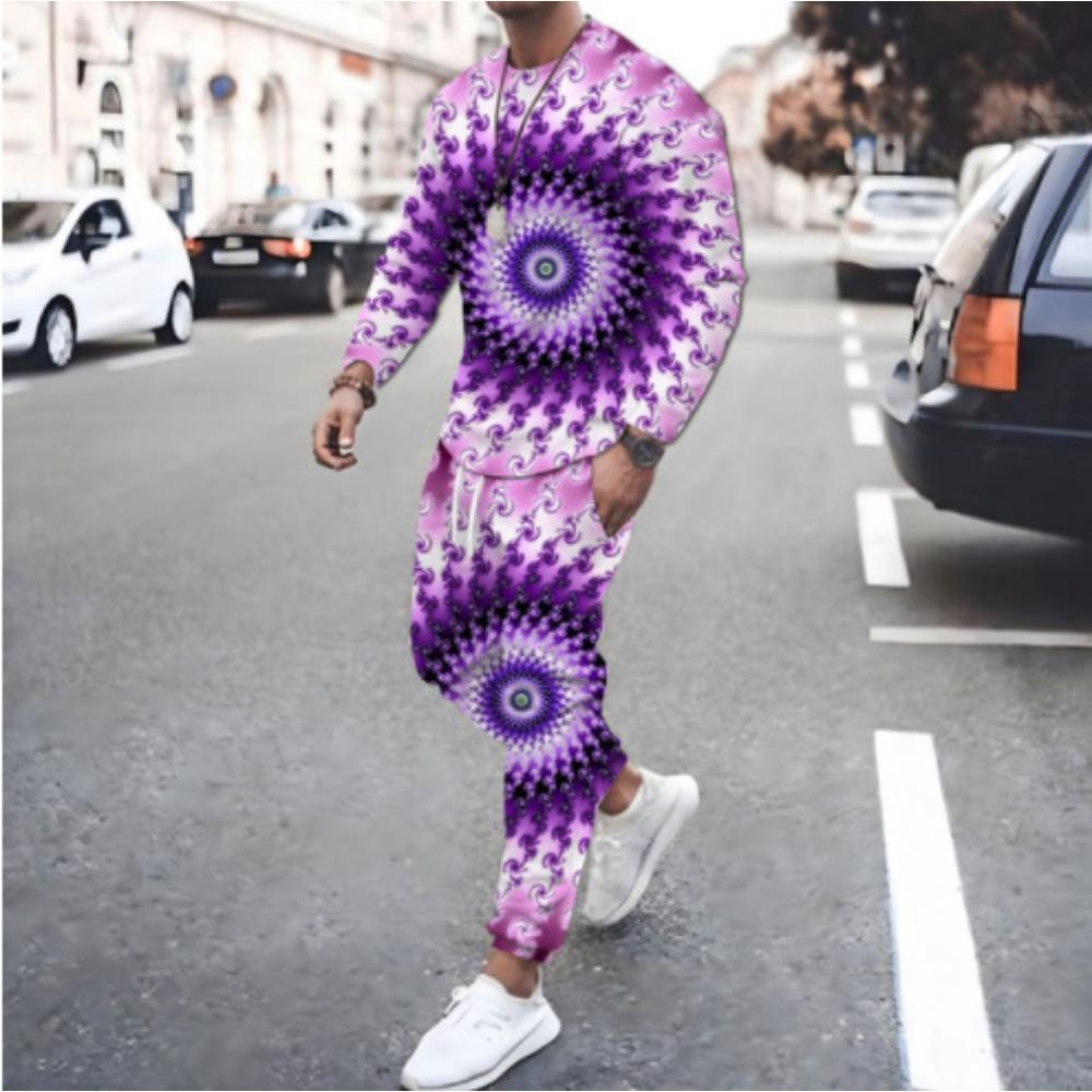 Abstract Vortex Pattern T-Shirts Sets Male 3D Print Unisex Long Sleeve T shirt Pants Suits Casual Men's Clothing 2Pcs Jogger Set