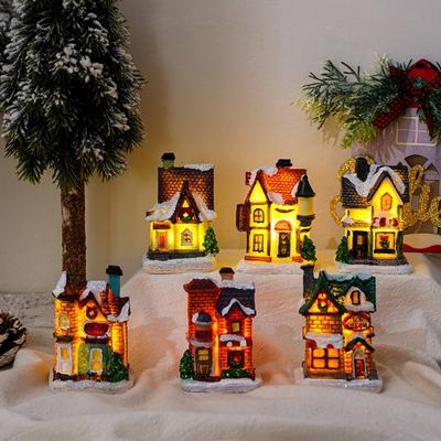 Christmas Glowing House Ornament Romantic Warm Lighting Resin Craft Desktop LED Snow Covered House Decoration Figurine Statue Festival Gift