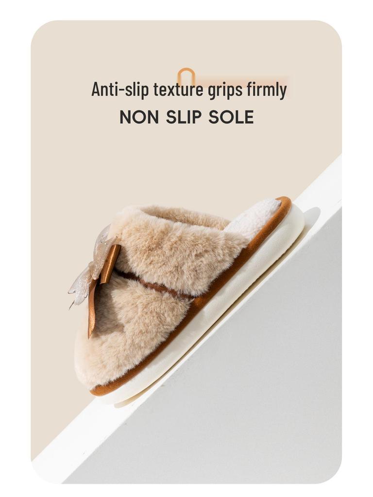 Women's Warm Bow Plush Cotton Slippers - Soft Sole, Non-slip, for Autumn/Winter 2025