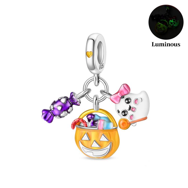 New Luminous Halloween Skull Witch Pumpkin Candy Charms Beads Fit 3Mm Original Bracelets Diy Party Jewelry