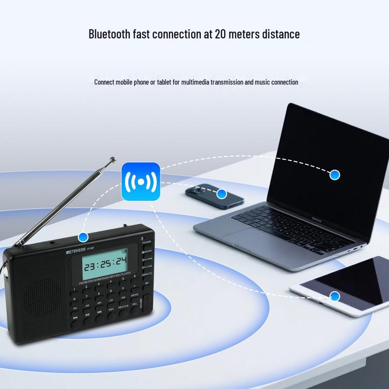 RETEKESS V115P Weltempfänger Bluetooth Radio: UKW/AM/Kurzwelle/Langwelle/Wetterband Aufnahme & MP3-Player.