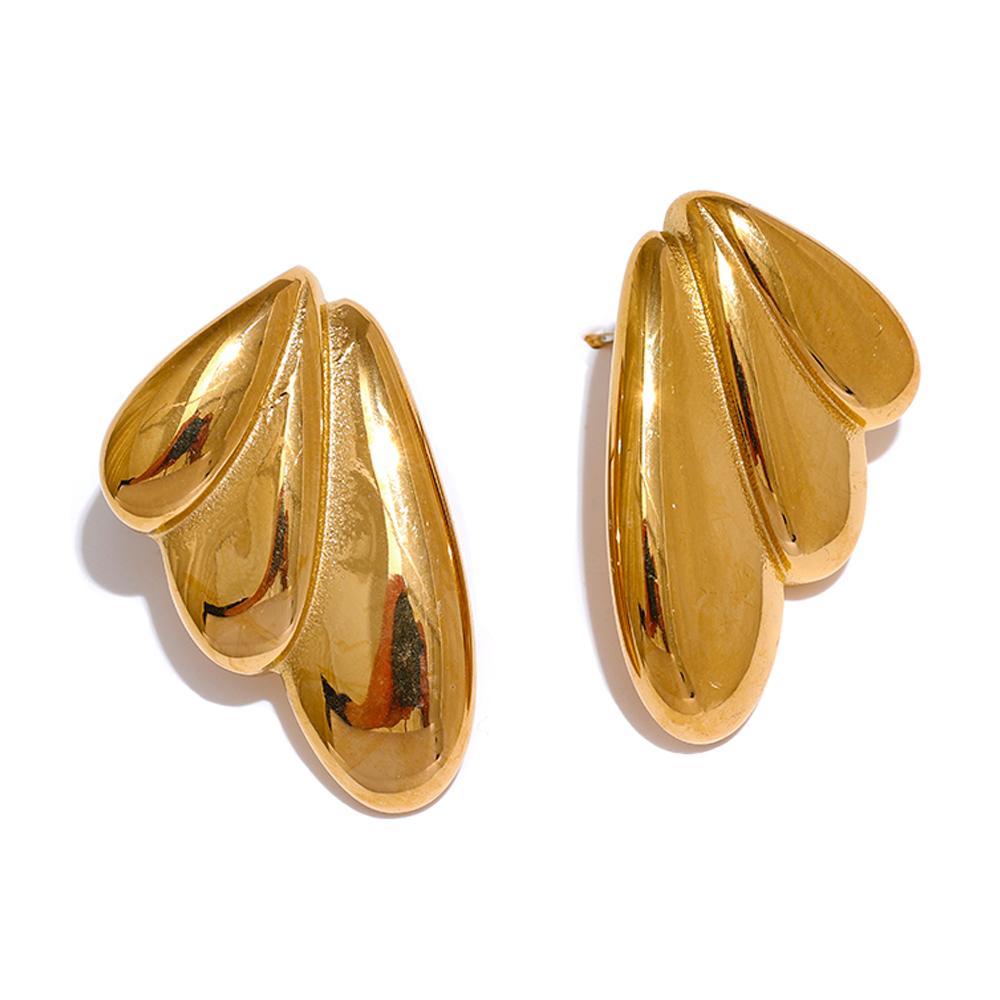 Yhpup Mode Acier Inoxydable Technologie de Coulée Aile Métallique Boucles d'Oreilles Stud Géométriques pour Femmes Couleur Or Étanche Bijoux Chic