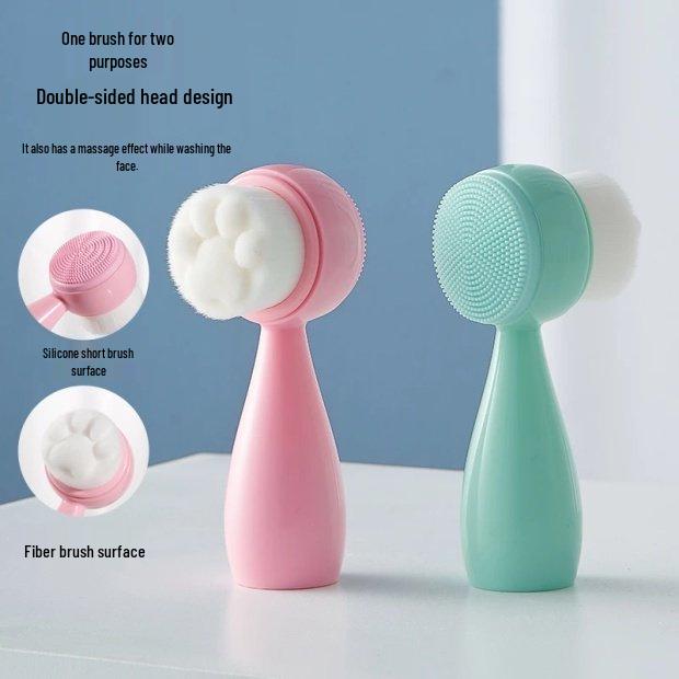**"Double-Sided Face Wash Brush: Soft Bristle & Silicone Cleanser for Blackheads and Pore Cleansing"**