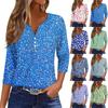 Moda Casual da Donna Scollo a V Ampia Versatile Stampa Floreale Maniche a Tre Quarti