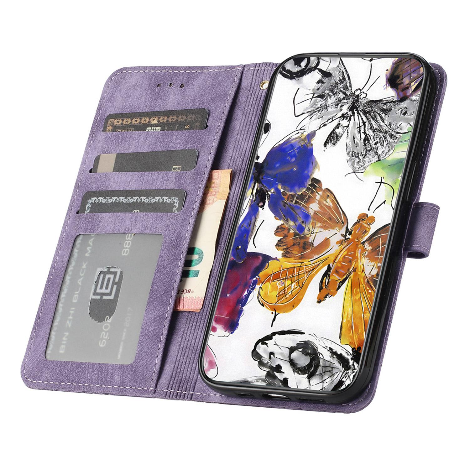 

For Samsung Galaxy S24 FE Case PU Leather Wallet Flip Phone Cover Butterflies Imprinted Purple