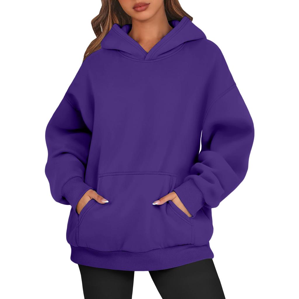 Women's Oversized Long Sleeve Crewneck Sweatshirt Casual Loose-Fitting Drawstring