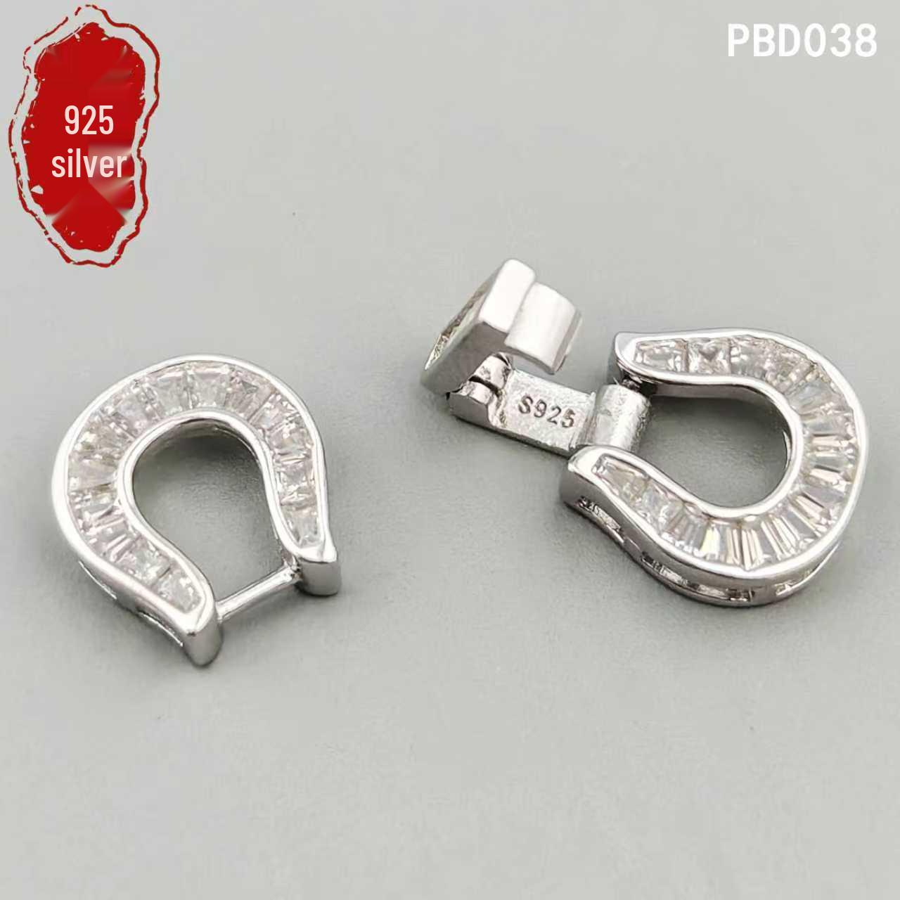 Handmade S925 Sterling Silver Double Horseshoe Rhinestone Buckle