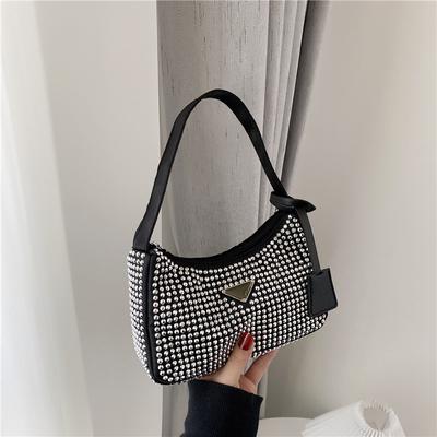 Bolsos de Hombro tipo Tote de Nailon con Diamantes de Lujo Para Mujerbolso Pequeño de Color Sólido de Diseñador con Cremallera para Mujer Bolso de Moda para Mujer