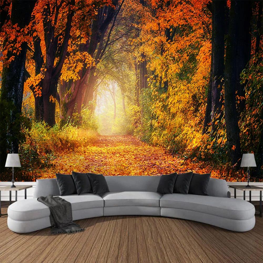 Природный пейзаж Гобелен Комната Искусство Солнечный свет Лес Водопад Главная Стена — фото 11