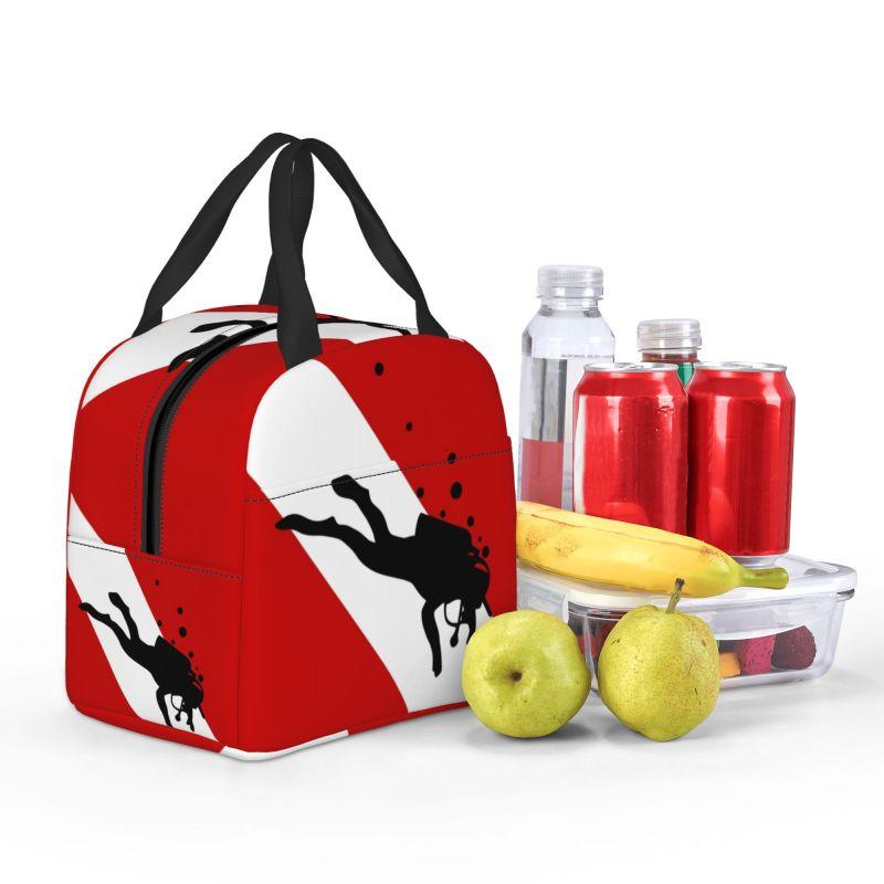 Scuba Dive Flag Bubble Red White Portable Lunch Box for Diving Thermal Cooler Food Insulated Lunch Bag School Children Student
