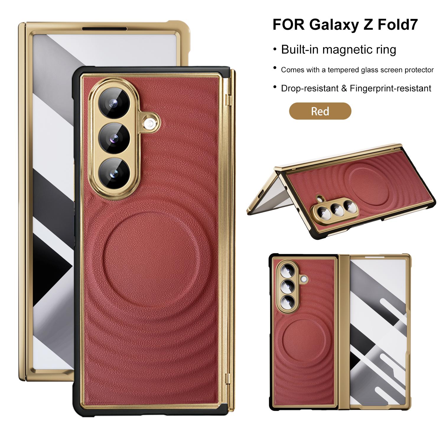 

For Samsung Galaxy Z Fold 7 phone case, built-in magnetic ring, fingerprint resistant, with tempered glass, leather material Galaxy Z Fold7