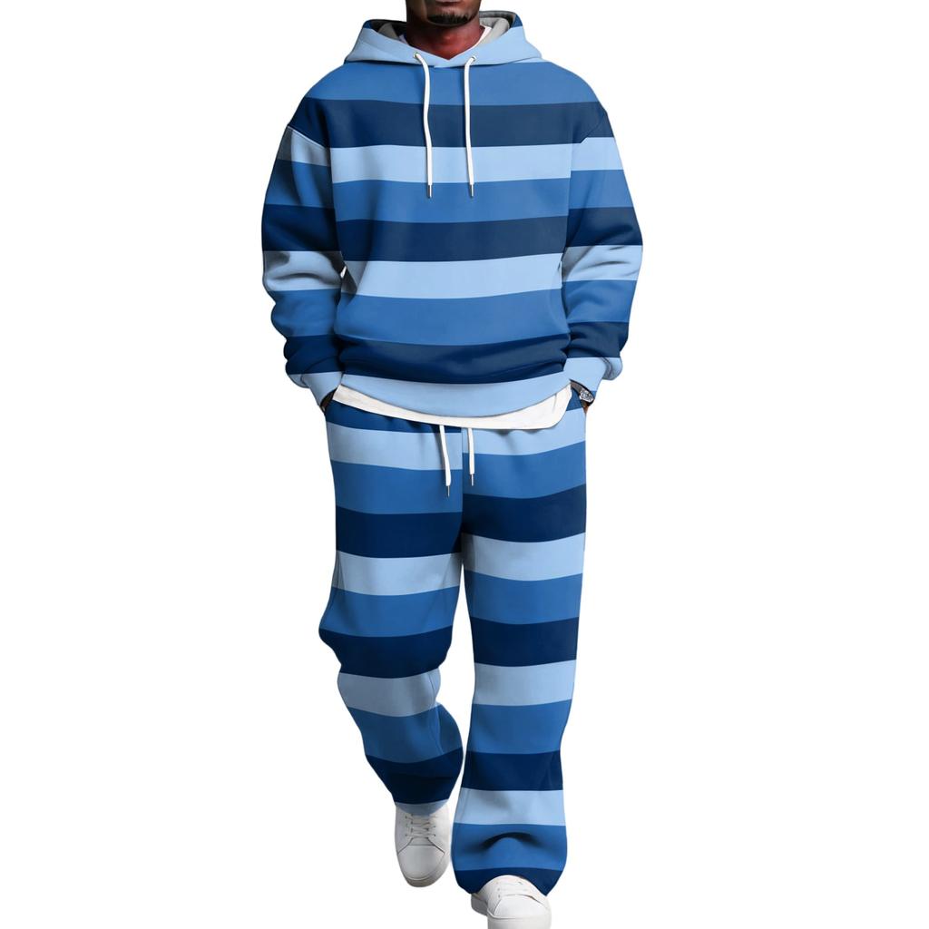 Completo casual da uomo con felpa con cappuccio a strati e pantaloni cargo con elastico in vita