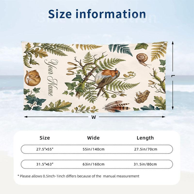Natures Serenity Garden Theme Quick Dry Beach Towel Custom Name Text Print Large Sand Resistant Towel Beach Vacation