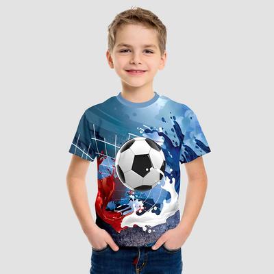 Letnie T-shirty dziecięce chłopięce z nadrukiem wzoru 3D piłki nożnej z okrągłym dekoltem, modne casualowe z krótkim rękawem