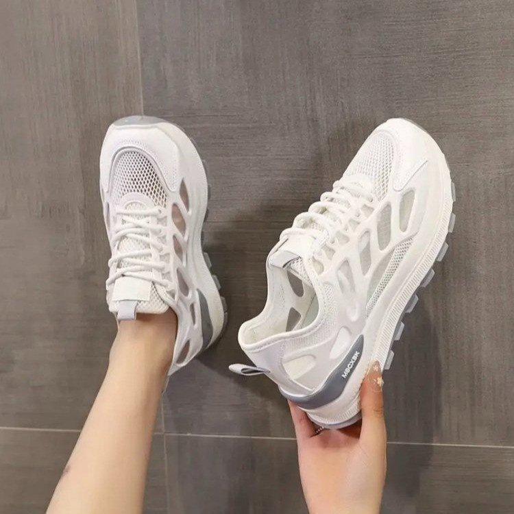 2025 Summer Popular Fashion Casual Versatile Soft Sole Non-slip Mesh Breathable White Shoes Women's Shock-absorbing Sports Shoes